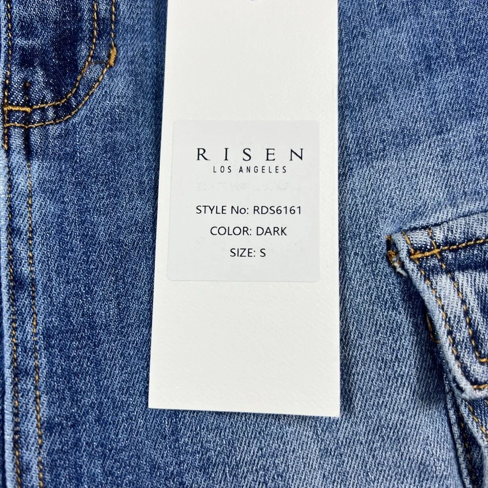 NWT Risen Women's Small Midi Skirt Dark Denim Cargo High‎ Waist RDS6161